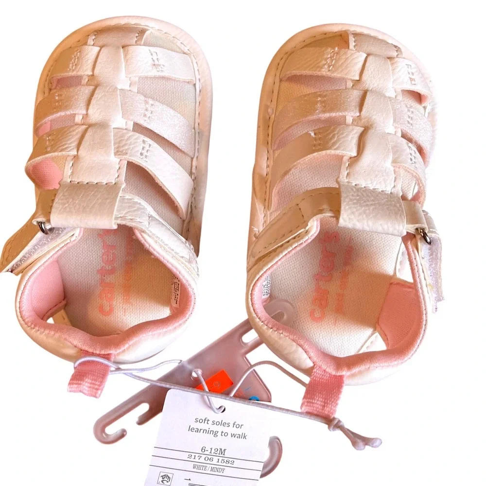 Carters Just One You Mindy‎ White Glitter Baby Fisherman Sandals 6-12M